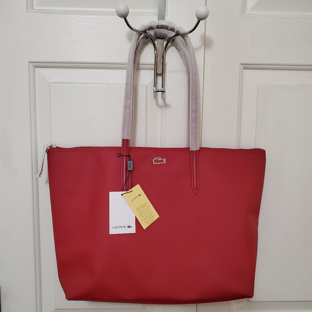 Lacoste Leather Concept Zip Tote Bag in Red *NWT